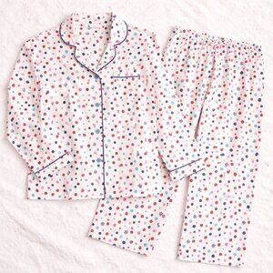 Delicates Flannel Pajama Set Retro Polkadot L VTG Cozy Cotton Sleepwear Lounge
